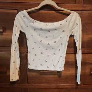 Forever 21 White Fitted Crop Blouse Long Sleeve
